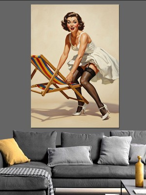 Karizma Tablo Retro Tarz Seksi Kadın Dekoratif Kanvas - Mdf Ahşap Tablo