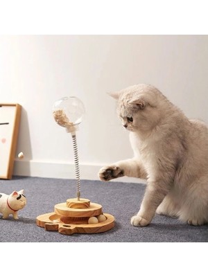 Gudli Kedi Oyuncağı Çift Katmanlı Döner Tabla Zeka Geliştirici Ödüllü Mama Oyunu