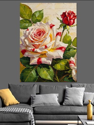 Karizma Tablo Vintage Gül Çiçek Çizimi Dekoratif Kanvas - Mdf Ahşap Tablo