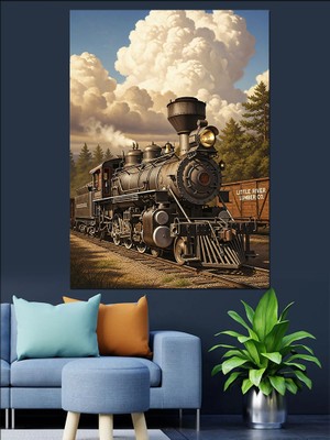 Artmeg Eski Buharlı Tren Lokomotif Dekoratif Kanvas - Mdf Ahşap Tablo