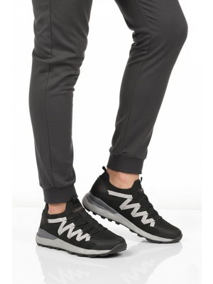 Walkway Siyah Beyaz Fileli Hafif Esnek Bağcıklı Erkek Spor Ayakkabı BST-650 M