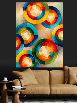 Tablomega Renkli Yuvarlak Geometrik Desenler Dekoratif Kanvas - Mdf Ahşap Tablo