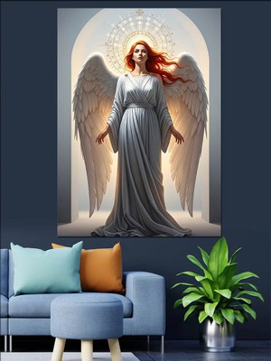 Artmeg Beyaz Kanatlı Melek Tasviri Dekoratif Kanvas - Mdf Ahşap Tablo