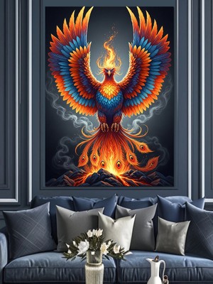 Artmeg Alevli Anka Kuşu Çizimi Dekoratif Kanvas - Mdf Ahşap Tablo