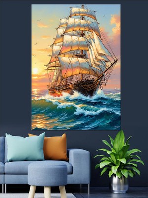 Tablomega Yelkenli Gemi Deniz Manzarası Dekoratif Kanvas - Mdf Ahşap Tablo
