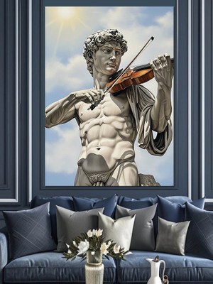 Tablomega Keman Çalan Davut Heykeli Dekoratif Kanvas - Mdf Ahşap Tablo