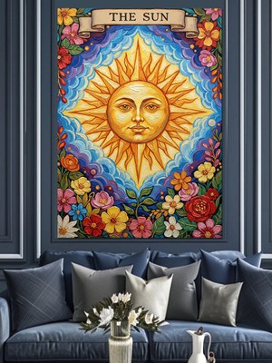 Tablomega Güneş Yüzlü Dini Mandala Dekoratif Kanvas - Mdf Ahşap Tablo