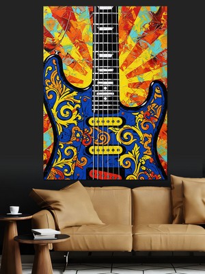 Artmeg Renkli Elektro Gitar Grafiği Dekoratif Kanvas - Mdf Ahşap Tablo