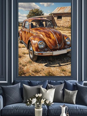 Artmeg Paslı Eski Vosvos Araba Dekoratif Kanvas - Mdf Ahşap Tablo