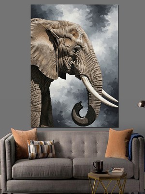 Tablomega Siyah Beyaz Fil Portresi Dekoratif Kanvas - Mdf Ahşap Tablo