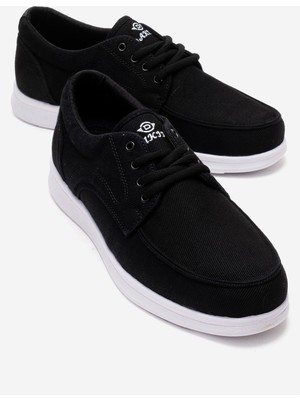 Ccway Saraçlı Keten Erkek Ayakkabı Siyah Beyaz