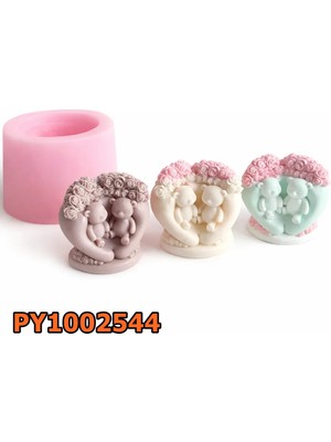 Poyrish PY1002544 - Silikon Kalıp Mum Kalıbı - Kalpte Oturan Sevgili Ayıcıklar