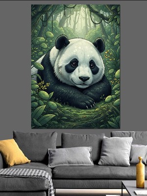 Artmeg Ormanda Duran Panda Resmi Dekoratif Kanvas - Mdf Ahşap Tablo