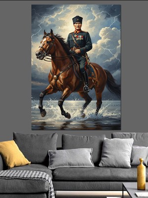 Artmeg At Üstünde Atatürk Dekoratif Kanvas - Mdf Ahşap Tablo