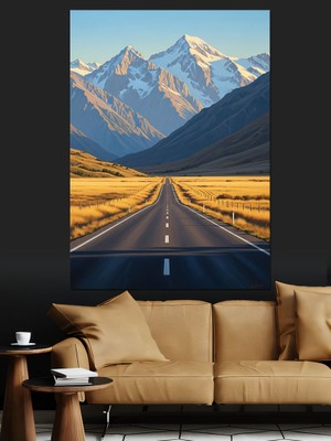 Tablomega Dağlar Yol Güneşli Manzara Dekoratif Kanvas - Mdf Ahşap Tablo
