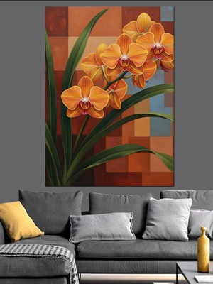 Tablomega Turuncu Orkide Çiçekleri Manzarası Dekoratif Kanvas - Mdf Ahşap Tablo
