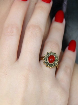 Esha Doğal Taş Akik Doğal Taşlı Antik Model Kadın Ayarlanabillir Yüzük EUY91A