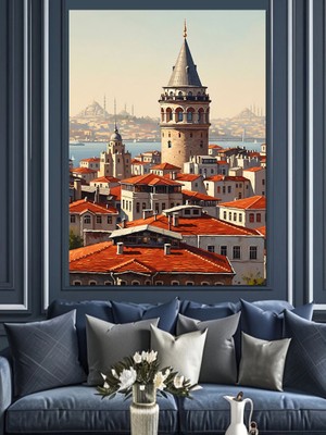 Karizma Tablo Istanbul Galata Kulesi Manzara Dekoratif Kanvas - Mdf Ahşap Tablo