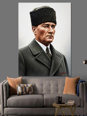 Artmeg Atatürk Siyah Beyaz Portre Dekoratif Kanvas - Mdf Ahşap Tablo