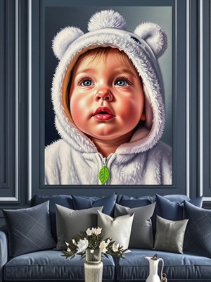 Karizma Tablo Ayıcık Şapkalı Sevimli Bebek Dekoratif Kanvas - Mdf Ahşap Tablo