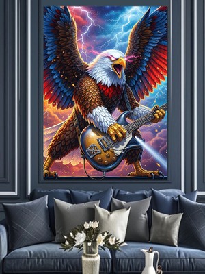 Tablomega Gitar Çalan Kartal Resmi Dekoratif Kanvas - Mdf Ahşap Tablo