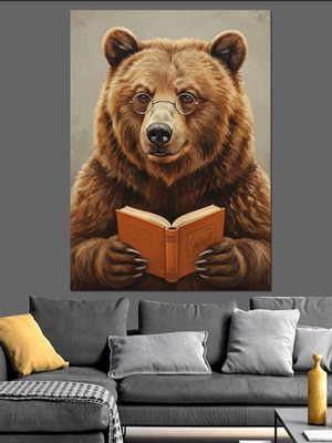 Karizma Tablo Oturan Kahverengi Ayı Portresi Dekoratif Kanvas - Mdf Ahşap Tablo