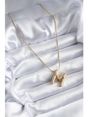 316L Çelik Gold Renk Bubble "m" Harf Model Kadın Kolye - Lisinya