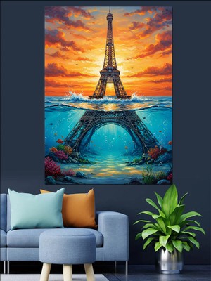 Tablomega Eyfel Kulesi Günbatımı Manzarası Dekoratif Kanvas - Mdf Ahşap Tablo