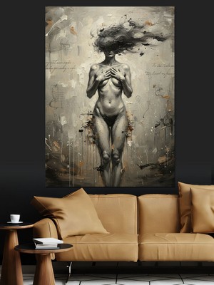 Karizma Tablo Siyah Beyaz Kadın Dekoratif Kanvas - Mdf Ahşap Tablo