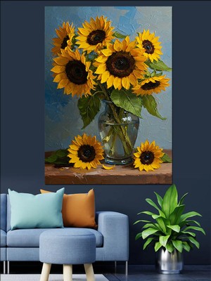 Karizma Tablo Ayçiçeği Sarı Çiçek Tarlası Dekoratif Kanvas - Mdf Ahşap Tablo