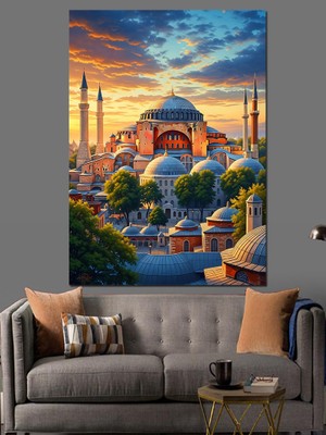 Artmeg Ayasofya Camii Gün Batımı Dekoratif Kanvas - Mdf Ahşap Tablo