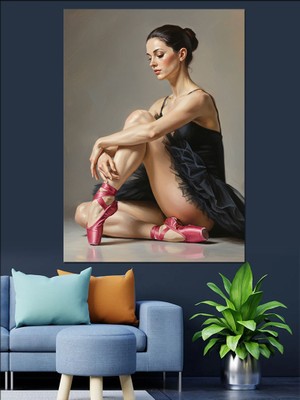 Tablomega Bale Ayakkabılı Oturan Kadın Figürü Dekoratif Kanvas - Mdf Ahşap Tablo