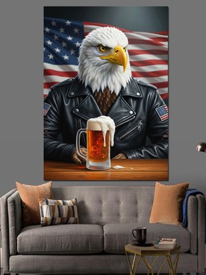 Tablomega Bira Içen Kartal Adam Dekoratif Kanvas - Mdf Ahşap Tablo