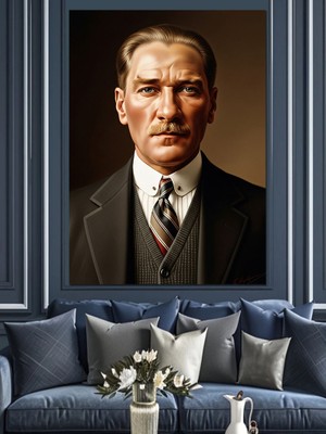 Tablomega Mustafa Kemal Atatürk Portresi Dekoratif Kanvas - Mdf Ahşap Tablo