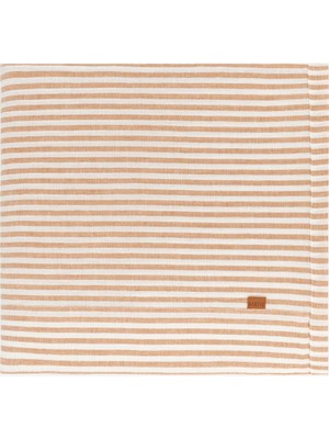 Barine Çizgili Keten Masa Örtüsü Karamel