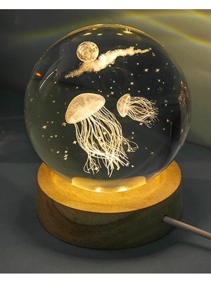 Toptan Perpa Dekoratif Deniz Anası Tasarımlı Ahşap Altlıklı Işıklı Cam Küre Büyük Boy Cam:8cm Ahşap: