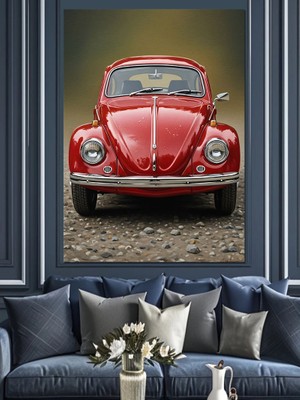 Karizma Tablo Kırmızı Klasik Vosvos Araba Dekoratif Kanvas - Mdf Ahşap Tablo