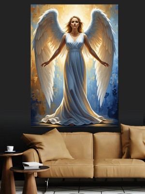 Artmeg Beyaz Kanatlı Melek Kadın Dekoratif Kanvas - Mdf Ahşap Tablo