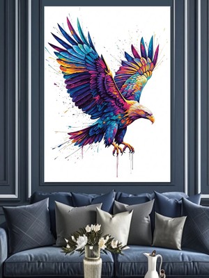Tablomega Kartal Başlı Mavi Kırmızı Kuş Dekoratif Kanvas - Mdf Ahşap Tablo