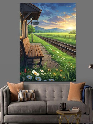 Tablomega Bank ve Kır Manzarası Dekoratif Kanvas - Mdf Ahşap Tablo