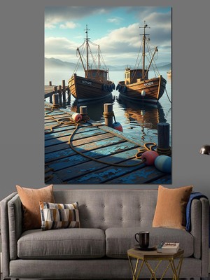 Karizma Tablo Geceleri Fırtınalı Liman Manzarası Dekoratif Kanvas - Mdf Ahşap Tablo