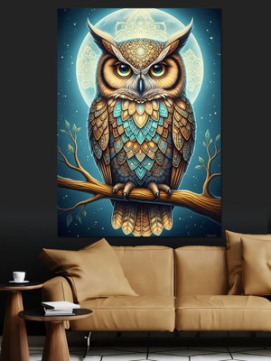 Tablomega Gözleri Açık Baykuş Gece Kuşu Dekoratif Kanvas - Mdf Ahşap Tablo