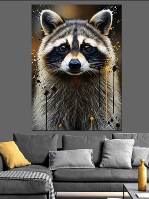 Tablomega Sevimli Rakun Yüz Portresi Dekoratif Kanvas - Mdf Ahşap Tablo