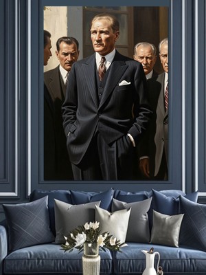 Tablomega Atatürk Takım Elbiseli Dekoratif Kanvas - Mdf Ahşap Tablo