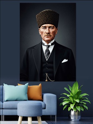 Tablomega Atatürk Takım Elbiseli Portre Dekoratif Kanvas - Mdf Ahşap Tablo