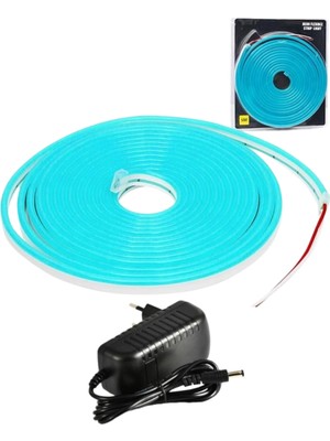 Powerr Led Aydınlatma 5 Metre 12 Volt 6X12 mm Esnek Turkuaz Neon LED  3A Plastik Adaptör Set