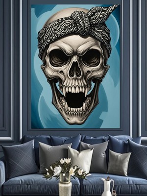 Karizma Tablo Mavi Gözlü Kafatası Portresi Dekoratif Kanvas - Mdf Ahşap Tablo