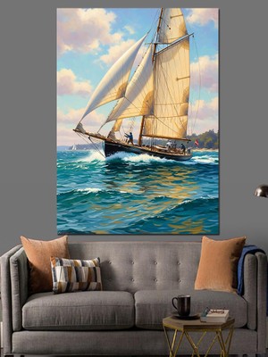 Karizma Tablo Açık Denizde Yelkenli Gemi Dekoratif Kanvas - Mdf Ahşap Tablo
