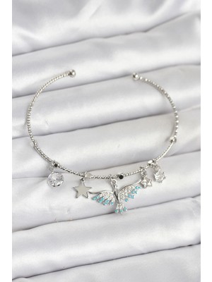 Nacario Bfs Anka Kuşu Charmlı Gümüş Renk Pirinç Kadın Bileklik