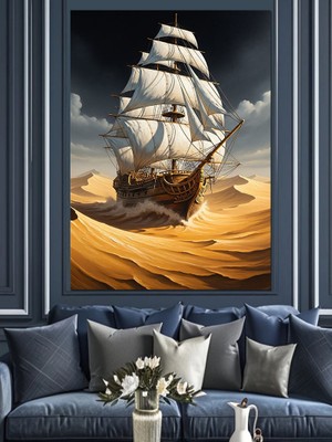 Tablomega Çölde Giden Yelkenli Gemi Dekoratif Kanvas - Mdf Ahşap Tablo